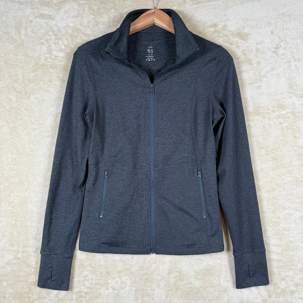 Carbon38 Gray Full Zip Long Sleeve Athletic Jacket with Thumb‎ Holes, Medium